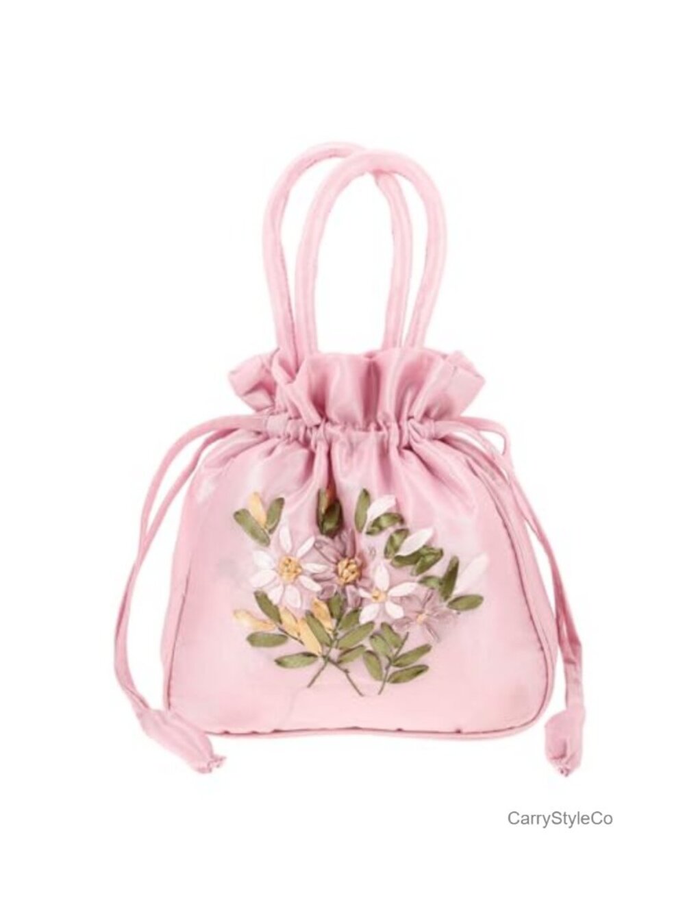 Embroidered Floral Drawstring Evening Bag Handmade Fabric Purse